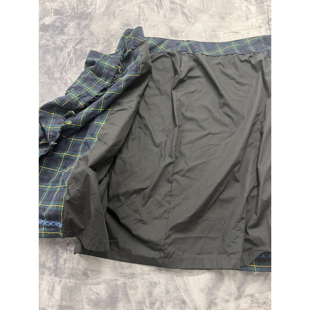 Unbranded Plaid Wrap Kilt Skirt Womens 34 Waist Navy Green Fringed Midi Academia - Picture 7 of 8